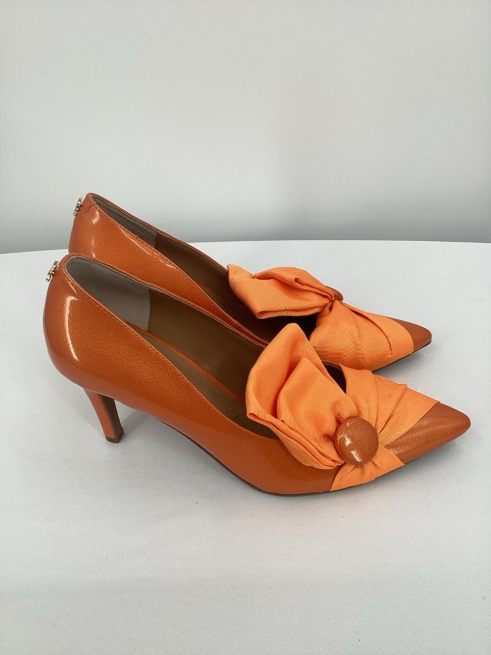 J.Renee Hirisha Bright Orange Pointed-Toe Oversized Bow Pumps